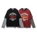 Vintage American Lettering Distressed Print Round Neck Long Sleeve Men's Spring Streetwear Stripe Layered Mock Two-Piece Top_viptrois.com