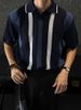 Men's Clothing Summer Ins Hollow Striped Color Knitted Polo Shirt Boys Niche Short Sleeved Tops_viptrois.com