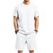 Men's Textured Short Sleeve T-Shirt And Shorts Set Heavyweight Stretch Polyester Lounge Wear in White Black Light Gray Brown_viptrois.com