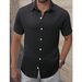 Men's Short Sleeve Casual Shirt – Breathable Textured Lapel, Single-Breasted (Pink/White/Black/Off-White/Burgundy, S-XXL)_viptrois.com