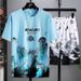 Summer New Casual Ice Silk Set For Men Teen Boys Trendy Short Sleeve T-Shirt And Shorts Sports_viptrois.com
