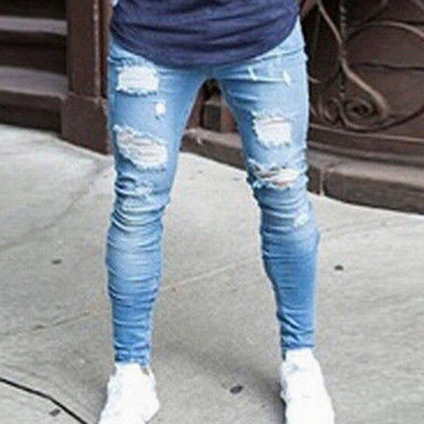2023 Pencil Pant Elatic Sweatpant Men Fit Solid Ripped Denim Harem Pant Caual Black Blue White Detroyed Jean_viptrois.com