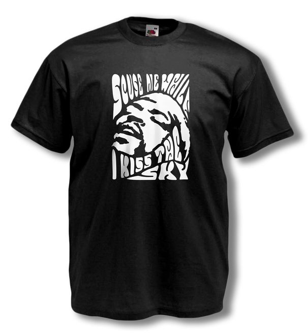 JIMI HENDRIX 100% Cotton T-shirt Mens Tees Top - 'scuse Me While I Kiss The Sky - GUITAR LEGEND / ROCK GOD_viptrois.com