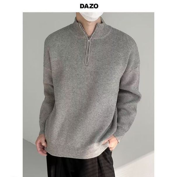 Men's Pearl Half-Zip Knit Jacket – Lightweight Korean Layering Piece (4 Colors, M-XXXL)_viptrois.com