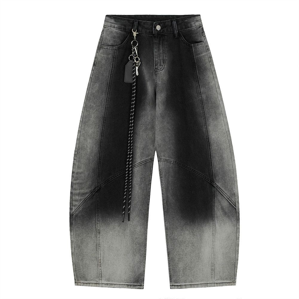 Men's Clothing Gradient Contrast Color Washed Ornament Jeans Scimitar Pants Men's American Loose Lazy Loose Feeling Wide Leg Trousers_viptrois.com