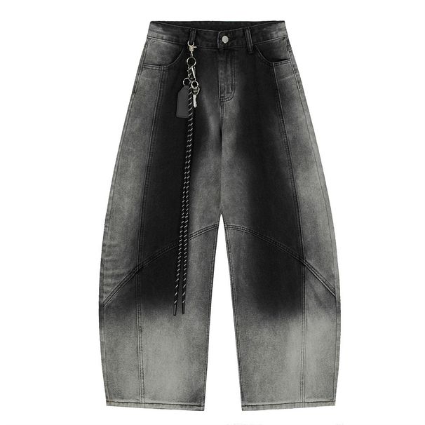 Men's Clothing Gradient Contrast Color Washed Ornament Jeans Scimitar Pants Men's American Loose Lazy Loose Feeling Wide Leg Trousers_viptrois.com