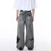 Men's Clothing | 25 Summer New High Street Hip Hop Ripped Beggar's Wear Wide Mopping Denim Pants_viptrois.com