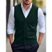 Men's Slim Fit Wool Blend Vest, Casual Sleeveless Knit Cardigan For All Seasons, V-Neck Double Breasted Waistcoat In Solid Colors_viptrois.com