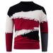Modern Color-Block Knit Sweater – Oversized Crewneck Pullover For Men (Gray/Red/Green, M-3XL)_viptrois.com