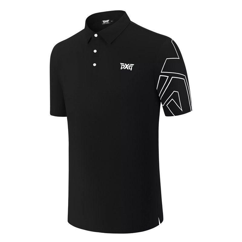 Men's Clothing Golf Preferred Summer Men's New Lapel Short Sleeved Solid Color Letter Printing Slim Fit Fashion Trend_viptrois.com