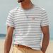 Men's New Summer Fashion Casual Striped Short-sleeved Top Round Neck T-shirt_viptrois.com