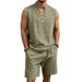Men's Clothing Men's Retro Linen Set Summer Tie Up Sleeveless Top With Shorts Medieval Loose Fit Vacation Wear_viptrois.com