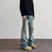 Men's Clothing High Street Cleanfit Cat Whisker Pattern Distressed Jeans Straight Flared Vibe Long Pants_viptrois.com