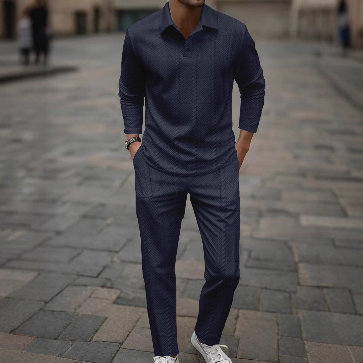 Men's Autumn And Winter Long Sleeved Trousers Suit Daily Casual Outing Jacquard Lapel Two Piece Suit_viptrois.com