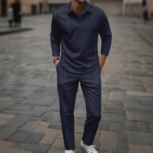 Men's Autumn And Winter Long Sleeved Trousers Suit Daily Casual Outing Jacquard Lapel Two Piece Suit_viptrois.com