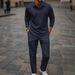 Men's Autumn And Winter Long Sleeved Trousers Suit Daily Casual Outing Jacquard Lapel Two Piece Suit_viptrois.com