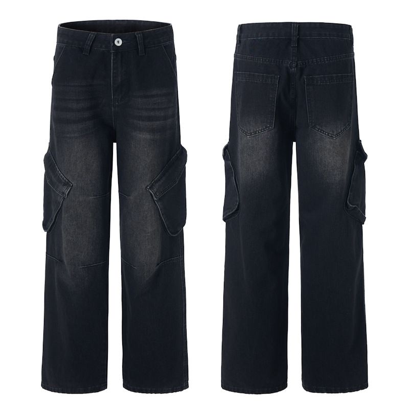 Men's Distressed Cargo Jeans - Streetwear Oversized Drop-Cut Denim Pants With Multi-Pockets For Hip-Hop & Grunge Style_viptrois.com