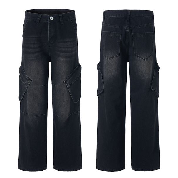 Men's Distressed Cargo Jeans - Streetwear Oversized Drop-Cut Denim Pants With Multi-Pockets For Hip-Hop & Grunge Style_viptrois.com