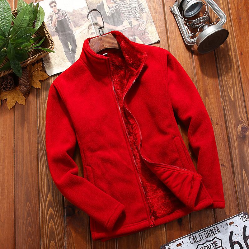 Men's Clothing sweater polar fleece coat thickened coral fleece solid color jacket warm liner _viptrois.com