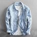 Men's Soft Long Sleeved Shirt Striped Casual Loose Artistic Style Dark Blue Autumn Outerwear_viptrois.com