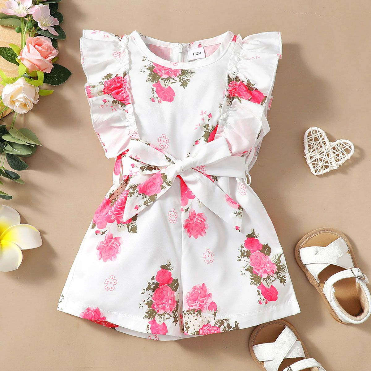Babies' clothes Girl jumpsuit summer new flower 0-2 years old ruffled tie waist baby jumpsuit trendy style_viptrois.com