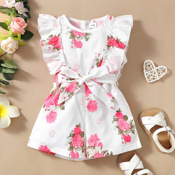 Babies' clothes Girl jumpsuit summer new flower 0-2 years old ruffled tie waist baby jumpsuit trendy style_viptrois.com