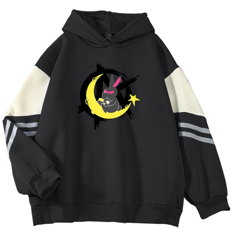 American Style Color Block For Men, Loose Fit, Niche Bunny Print Pullover, Cool Outerwear Sweatshirt_viptrois.com