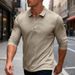 Men's Slim-Fit Long Sleeve Polo Shirt – Breathable Striped Casual Top (Khaki, Army Green, Black, XS-3XL)_viptrois.com