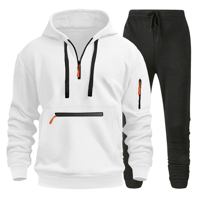 Men's Fleece Hoodie & Jogger Set With Zipper Pocket - Winter Pullover Sweatshirt & Pants Outfit For Casual & Sport (Black, S-XXXL_viptrois.com