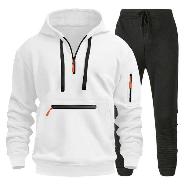 Men's Fleece Hoodie & Jogger Set With Zipper Pocket - Winter Pullover Sweatshirt & Pants Outfit For Casual & Sport (Black, S-XXXL_viptrois.com