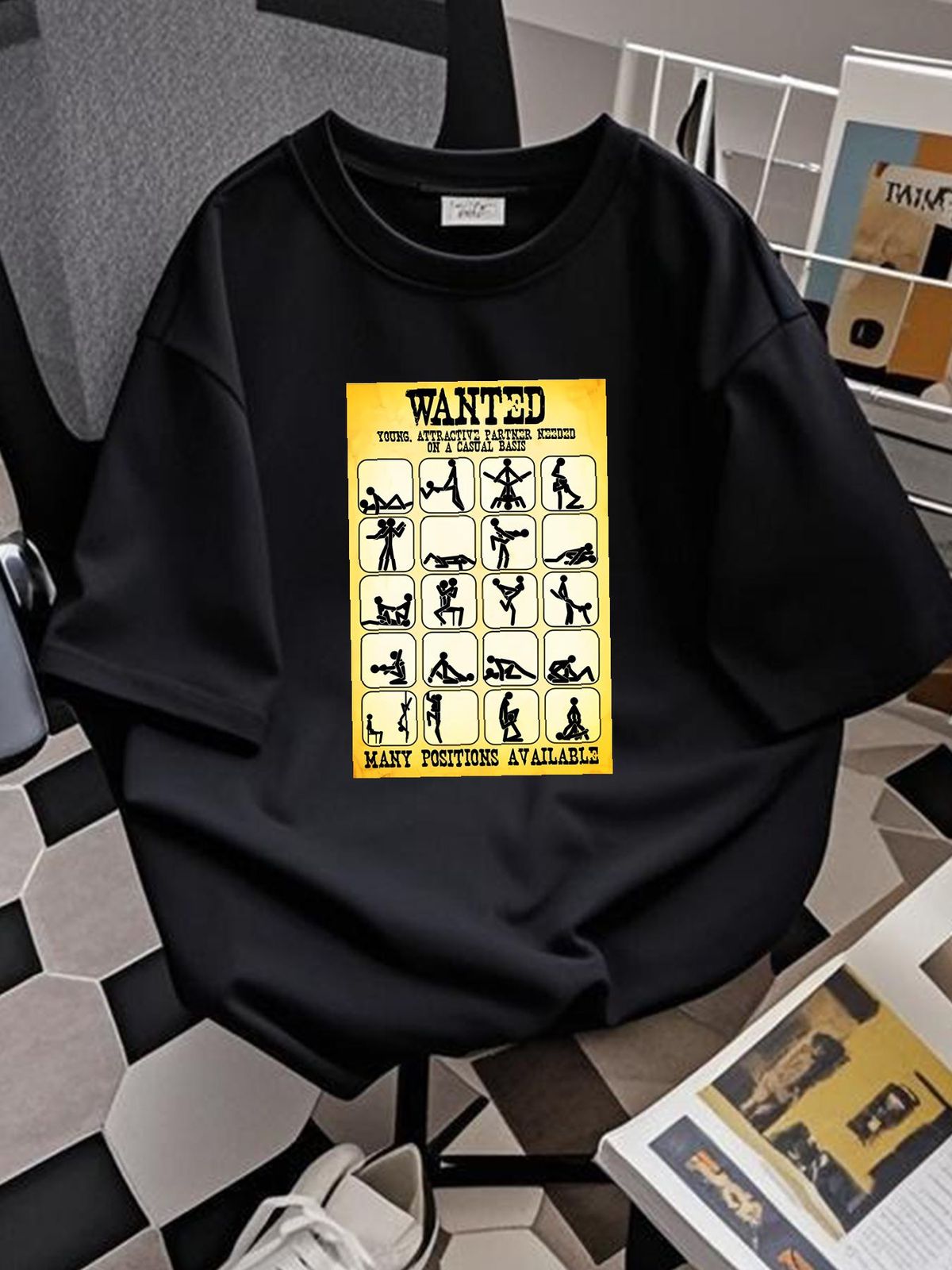 Wanted Kamasutra Position Short Sleeve White Men T Shirt D403 Graphic Soft Versatile Top For Everyday Wear Unisex Breathable Streetwear Summer_viptrois.com