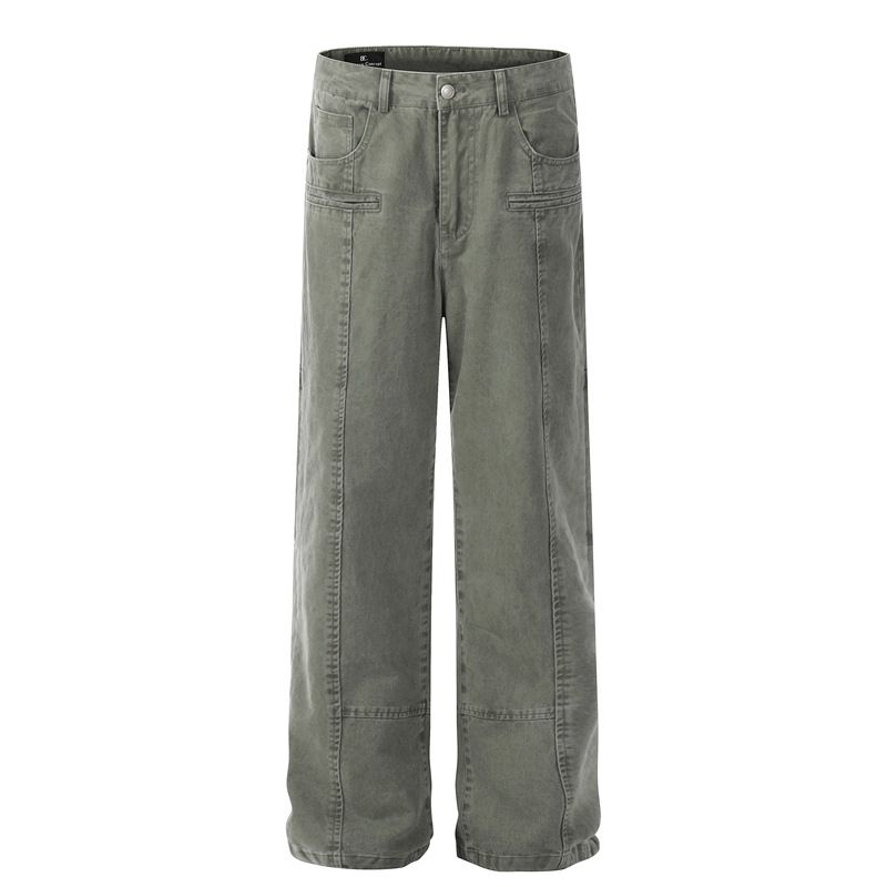 Men's Clothing Retro Washed Overalls Trendy Loose Straight Casual Pants_viptrois.com