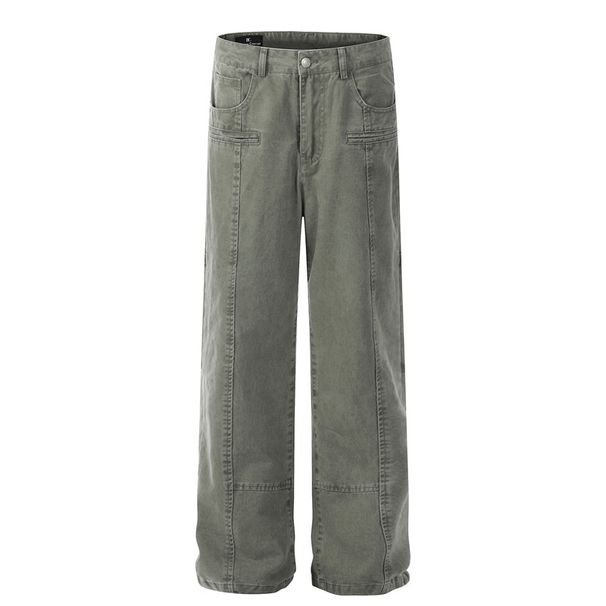 Men's Clothing Retro Washed Overalls Trendy Loose Straight Casual Pants_viptrois.com