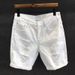 Men's Clothing Summer White Ripped Denim Shorts Men's Korean Slim Elastic Five Point Breeches Trendy All Match Mid Length Pants_viptrois.com