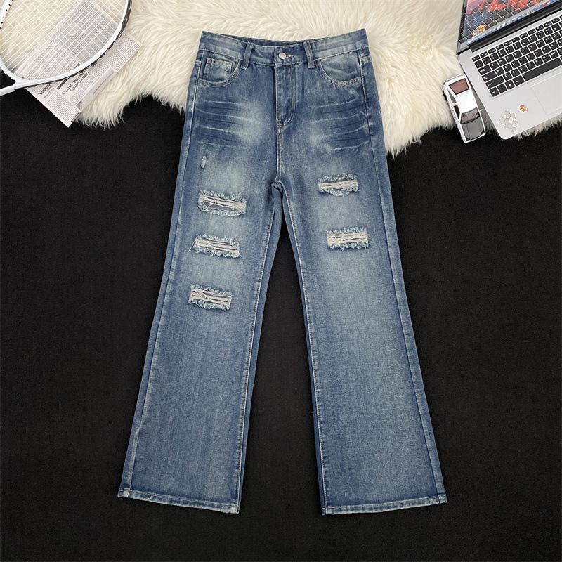 Men's Clothing Jeans Men And Women Summer High End Fashion Brand Flared Loose Vibe Mopping Trousers_viptrois.com
