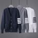New Spot Autumn TB JL Tide Brand Sweater Fashion Casual Couple Jacquard Four Bar Coat Knitted Cardigan_viptrois.com