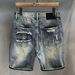 Men's Clothing Texture Retro Washed Ripped Denim Shorts Men's Summer Thin Straight Shorts_viptrois.com