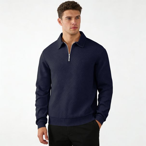 Men's Premium Jacquard Polo Shirt - Long Sleeve Button-Down Collar Sweatshirt For Spring & Autumn, Comfortable & Stylish_viptrois.com