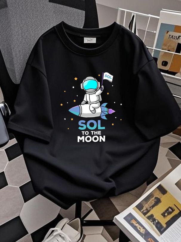 SOL Rocket To The Moon HODL Solana Till The Moon Crypto T-Shirt, Solana SOL Coin Stretched Top For Everyday Wear Streetwear Versatile Comfortable_viptrois.com