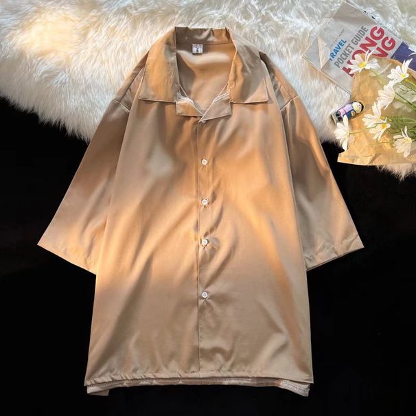 Men's Clothing Collar Shirt Men's Summer Thin Short Sleeved Drape Shirt Youth Handsome Ice Silk Short Sleeved Top_viptrois.com