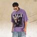 American-style Washed Purple Distressed Short-sleeve Men's Pure Cotton Loose-fit Casual T-shirt_viptrois.com