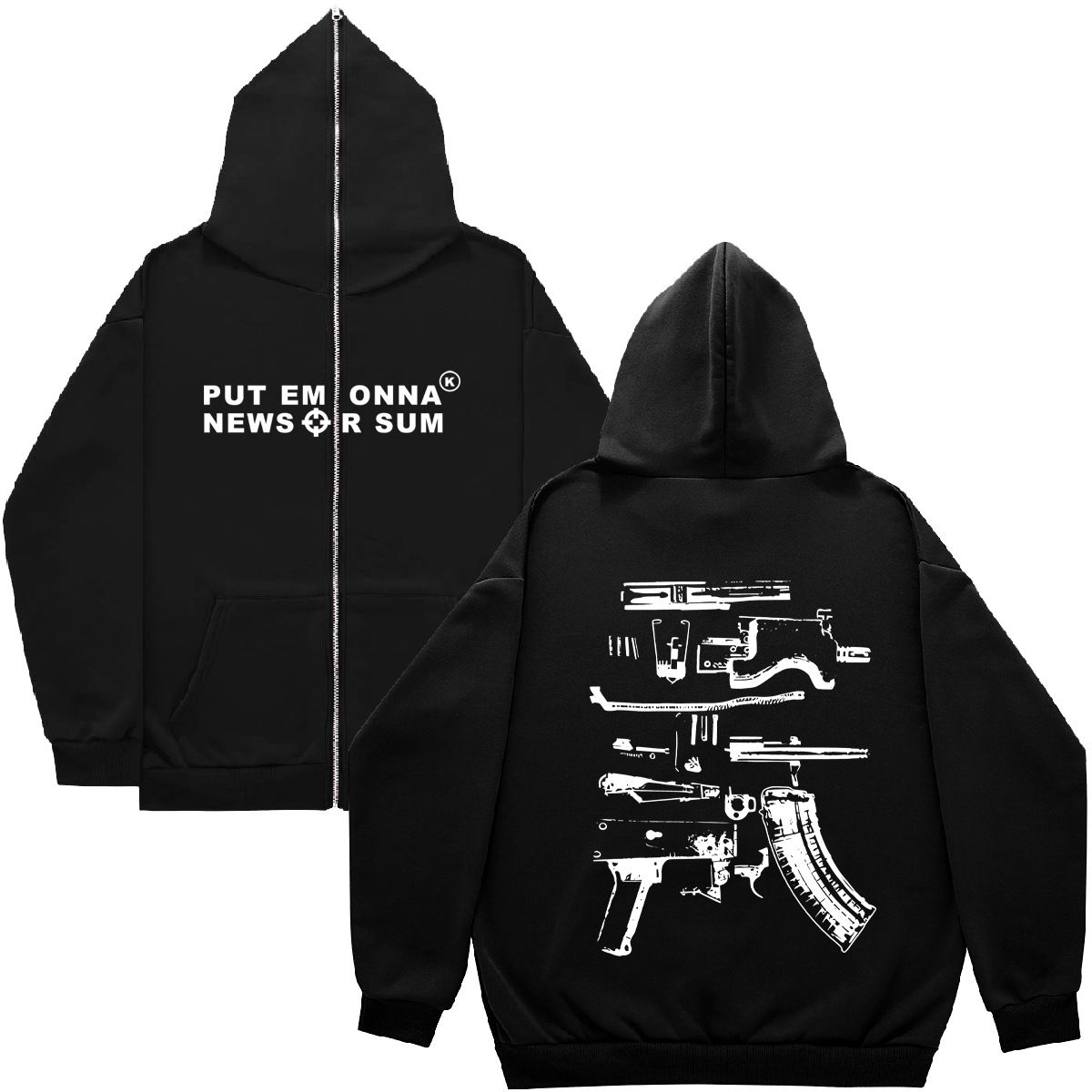 Hoodie Sweatshirt Gothic High Street Full Zipper Oversized Unisex Streetwear Y2 Jacket_viptrois.com