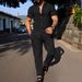 Men's Summer Solid Jacquard Short Sleeve Shirt & Pants Set - Lightweight Breathable Casual Outfit For Office & Travel_viptrois.com