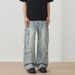 Men's Clothing & Archer0603 & American Streetwear High Street Washed Patchwork Straight Leg Loose Fit Jeans Men's Distressed Multi Pocket Pants_viptrois.com