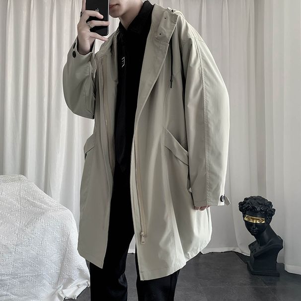 Handsome Mid To Long Hooded Windbreaker For Men In Spring And Autumn, Korean Loose Coat, Trendy Workwear Jacket_viptrois.com