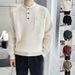 Men's Cable Knit Sweater – Relaxed Fit Crew Neck Pullover With Textured Pattern (M-XXXL) – Breathable Polyester Blend For Casual & Smart Casual Wear_viptrois.com