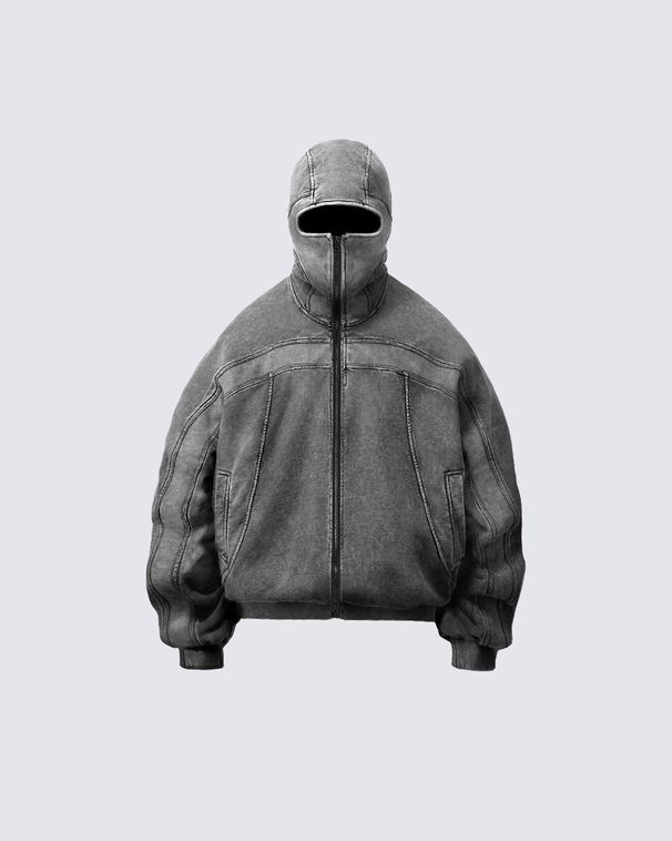 Men's Streetwear Hooded Zip-Up Sweatshirt Winter Fashion Hip Hop Oversized Pullover With Ribbed Hem_viptrois.com