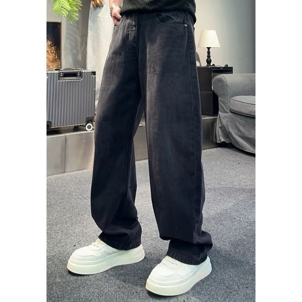 Autumn Winter New Straight Casual Retro Washed Elegant Fashion Versatile Minimalist Scimitar Pants Men's Black Jeans_viptrois.com
