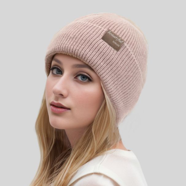 Women's Hats Winter New Patch Knitted Wool Hat For Women Simple Fashion Pullover Cold Hat Thick Warm Ear Protection Hat_viptrois.com