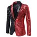 "Men's Sequin Blazer Suit - Slim Fit Performance Dress Coat For Nightclub, Host, And Studio Events (Black & Red/Black & Silver_viptrois.com